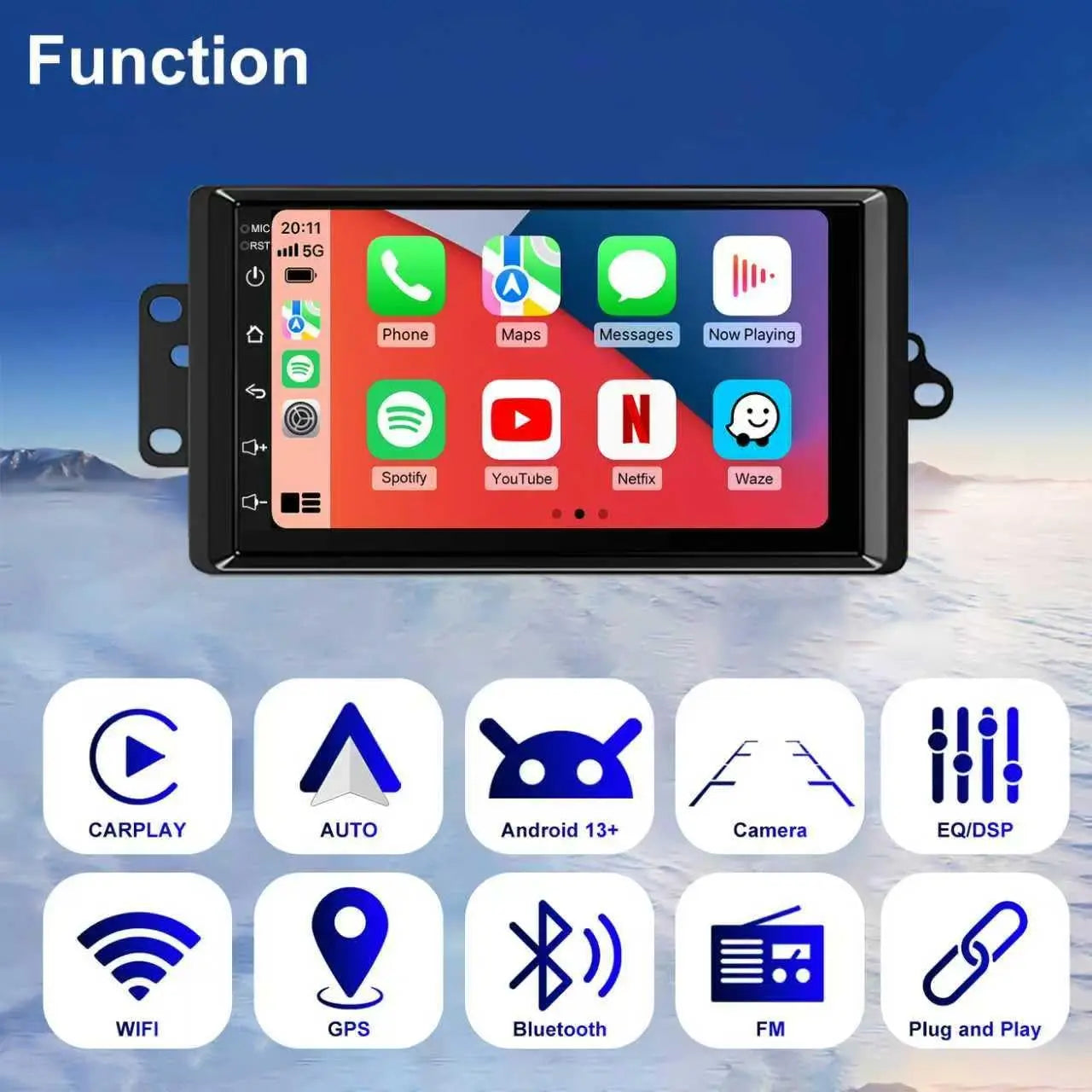 7inch Android 13 Touch Screen Car Stereo Radio 2+64GB GPS Navigation For Chevy Silverado 1500/2500/3500 2003-2006 Tahoe 2003-2006 GMC Sierra 1500/2500/3500 2003-2006 Yukon 2004-2006 Support CarPlay Backup Camera Bluetooth AHD