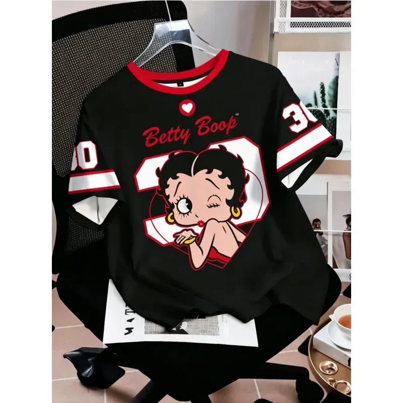 Betty Boop Cartoon 3D Print Short Sleeve T Shirt Men Women Family Matching Parent Kids Summer Casual Sport Daily Graphic Tee