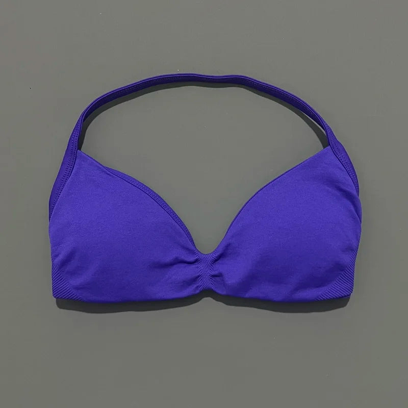 HISTELLO Impacts Strappy Bra Gym Top Women High Support Thin Strap Halter Sports Seamless Bra Scrunch Push-up Workout Yoga Tanks