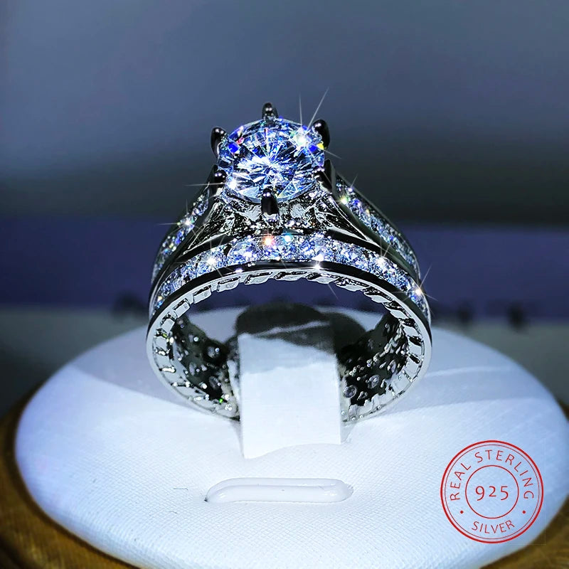 925 Silver 2-Piece Engagement Ring Set – Two-Tone Zircon
