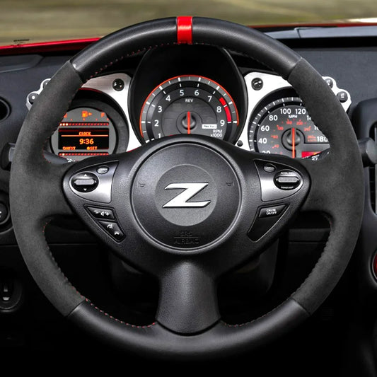 Hand-Stitched Suede & Leather Steering Wheel Cover for Nissan 370Z Coupe & Roadster (2013-2015)