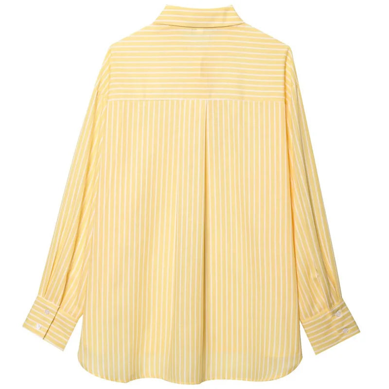 HXAO Yellow Striped Shirt Women's Blouse Spring Summer 2025 Oversized Long Sleeve Shirt Top Shirts & Blouses Chic Casual Blouse