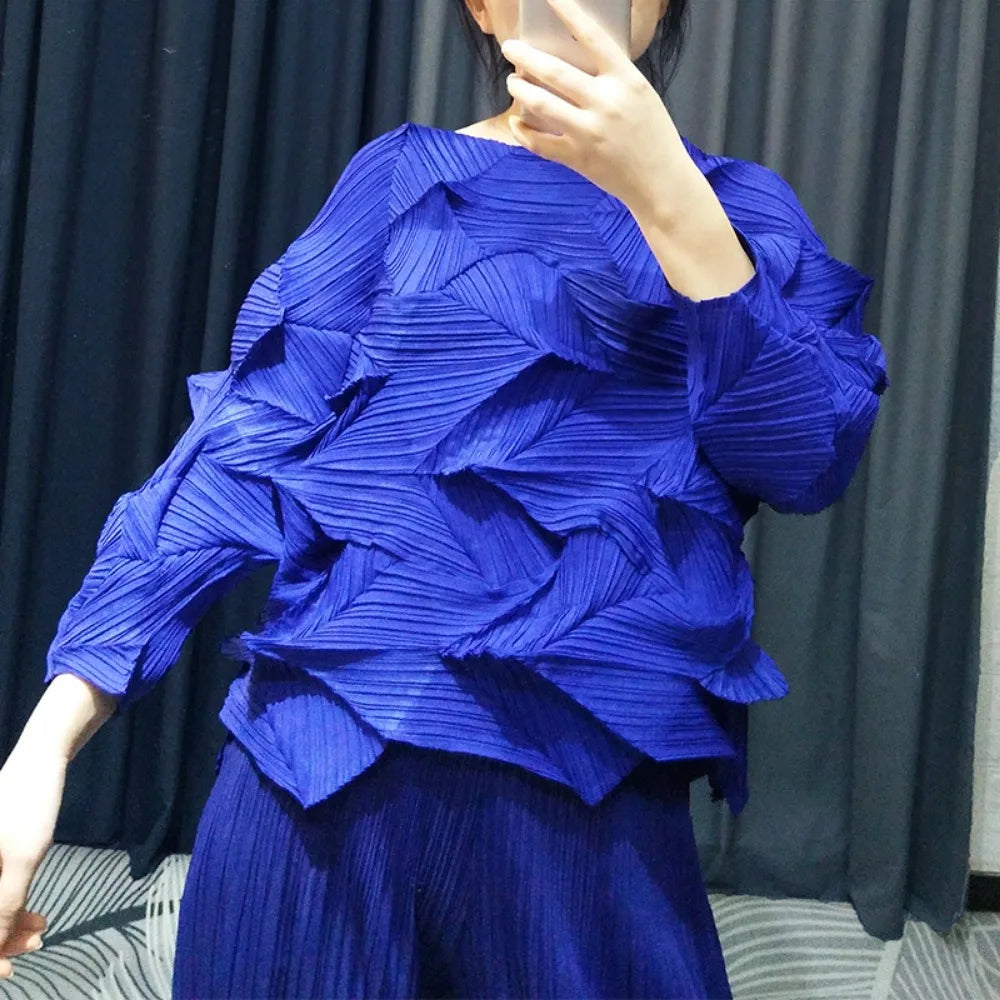 Miyake-Style Pleated T-Shirt - Women's Loose Round-Neck Summer Top