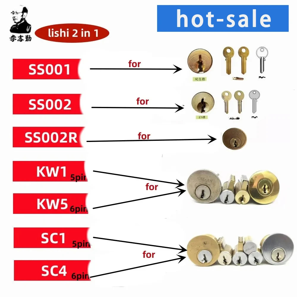 Lishi 2 in 1 Tool SS001 SS002 SS002R pro R52 KW1 KW5 SC1 SC4 SC20 M1/MS2 AM5 R52L Locksmith Tools for Home Door Civil Locks
