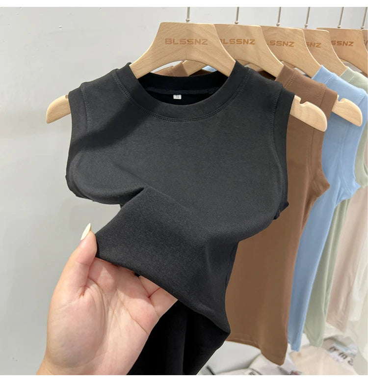 zjaiss 2026 Cotton Tops Neck Summer Basic Shirts White Black Casual Sport Vest Off Shoulder Green Women's Tank Top