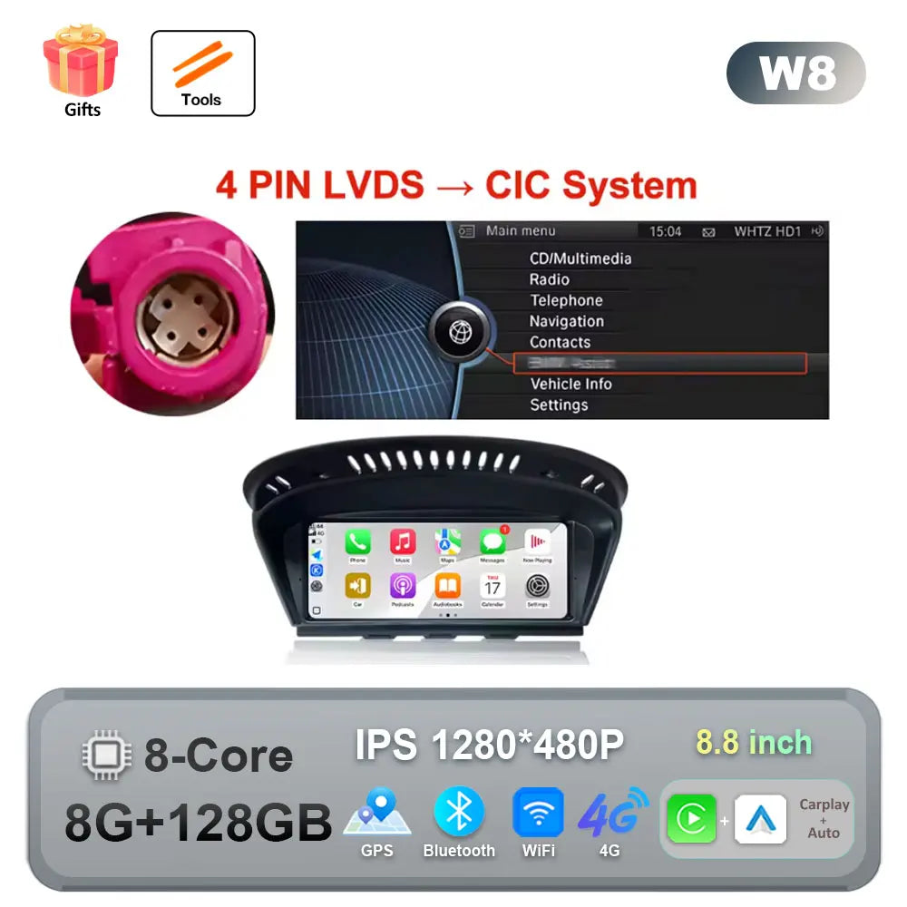 Car Stereo with Apple CarPlay & Android Auto, Compatible with BMW 3 & 5 Series E60 E90 (CCC/CIC)