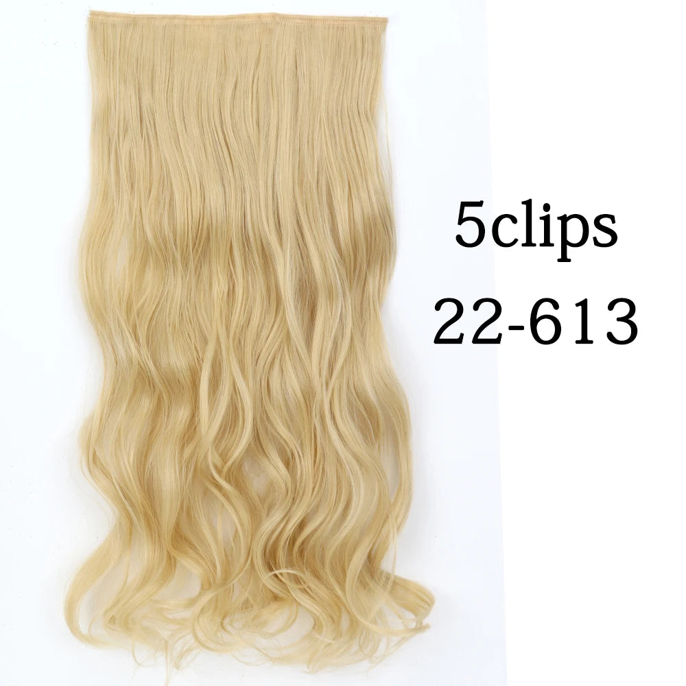 Synthetic 5 Clip In Hair Extensions Long Curly Hairstyle Hairpiece Natural Brown Black 80cm Heat Resistant  Fake Hair For Women