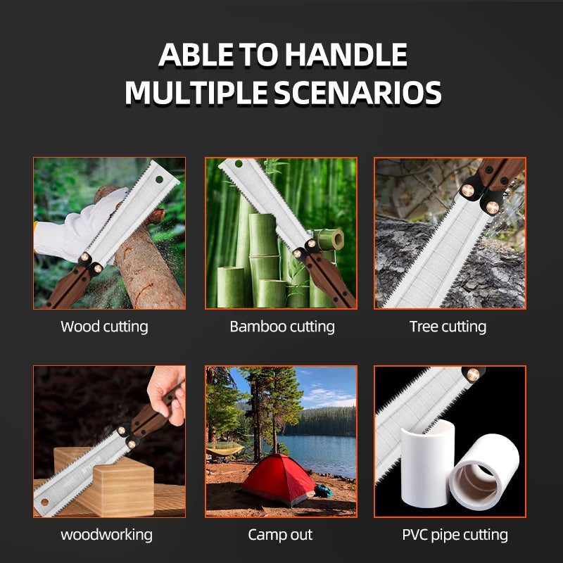 AIRAJ Double-Sided Folding Saw — Anti-Slip Pruning & Camping Hand Saw