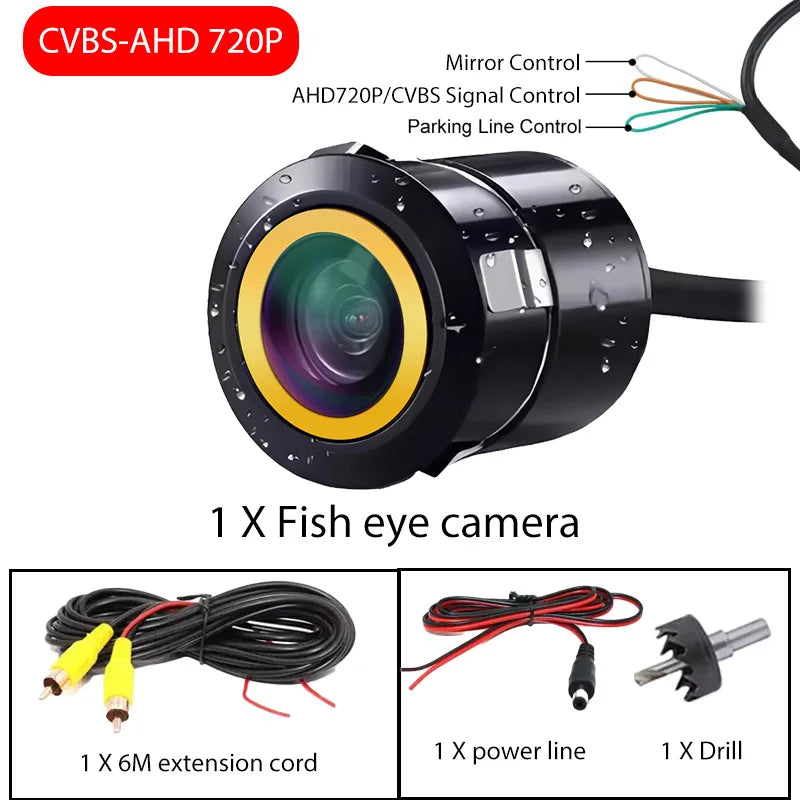 AHD 1920x1080P Fisheye Lens 18.5mm Drill Hole Camera IP67 Waterproof Full Night Vision Flush Mount Vehicle Rear View Reversing