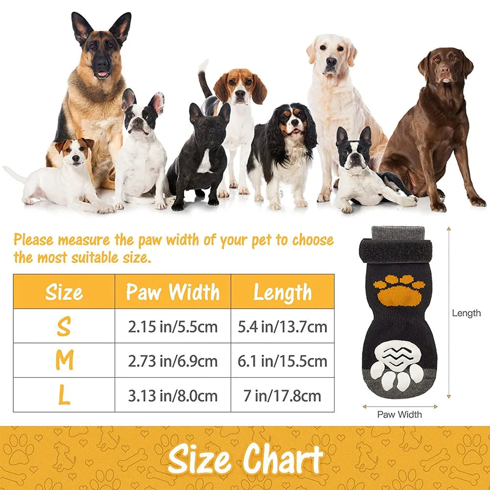 Anti-Slip Dog Socks Adjustable Pet Non-Slip Paw Protection with Paw Pattern for Puppy Dog Indoor Traction Control Wear on Floor