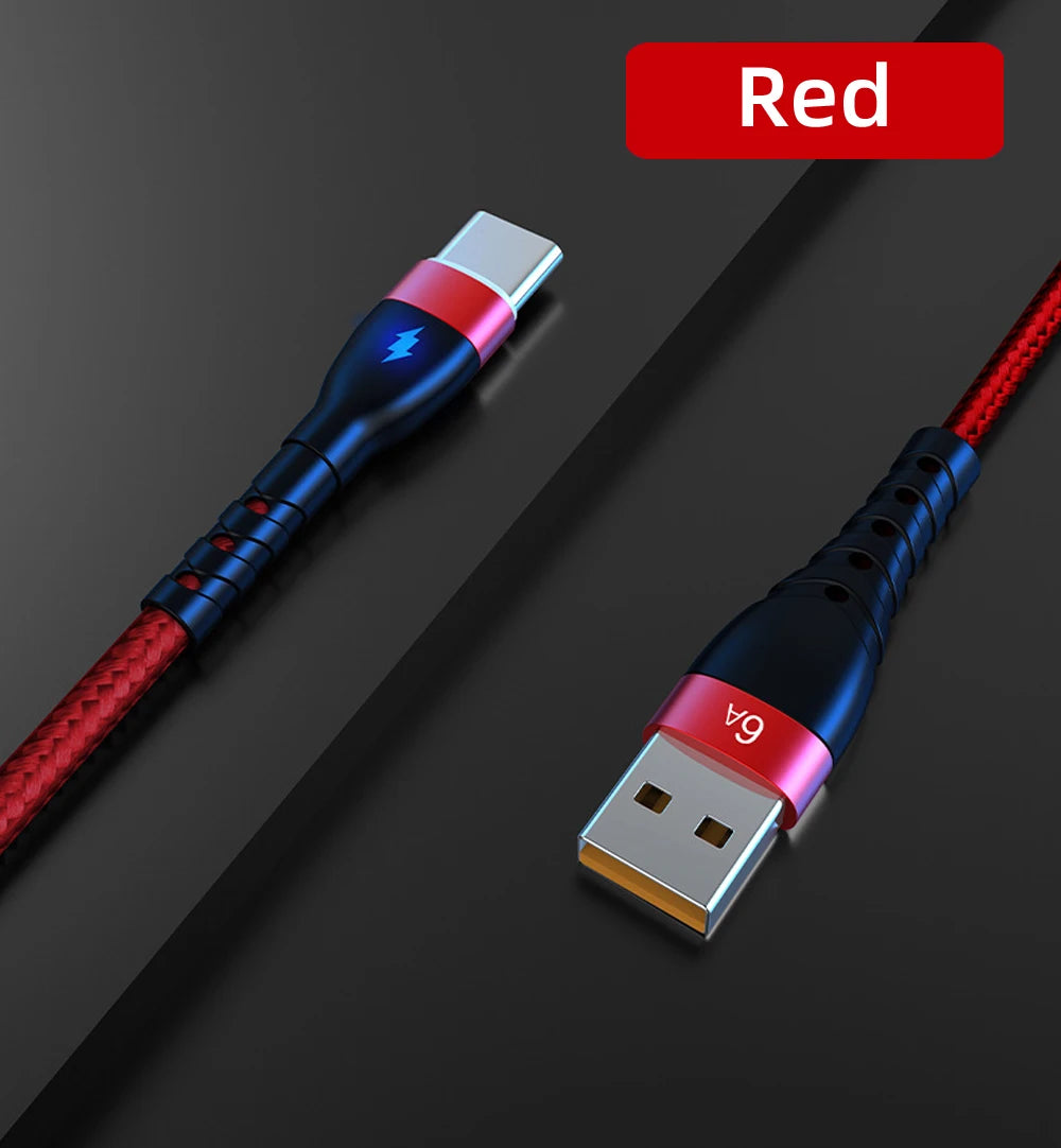 66W 6A Fast Charger Type C Cable USB C 1m 2m 3m Nylon Cable For iPhone 13 12 Xiaomi Huawei Samsung iPad For iphone charger Cable