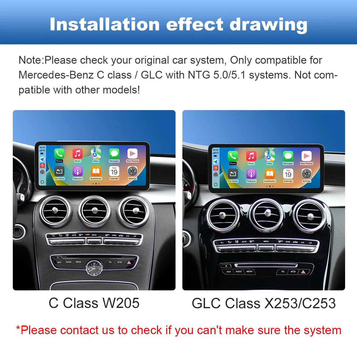 2400×900 12.3“ Ultra-thin Multimedia Touchscreen Wireless CarPlay Android Auto For Mercedes-Benz W205 X253 GLC C Class Airplay