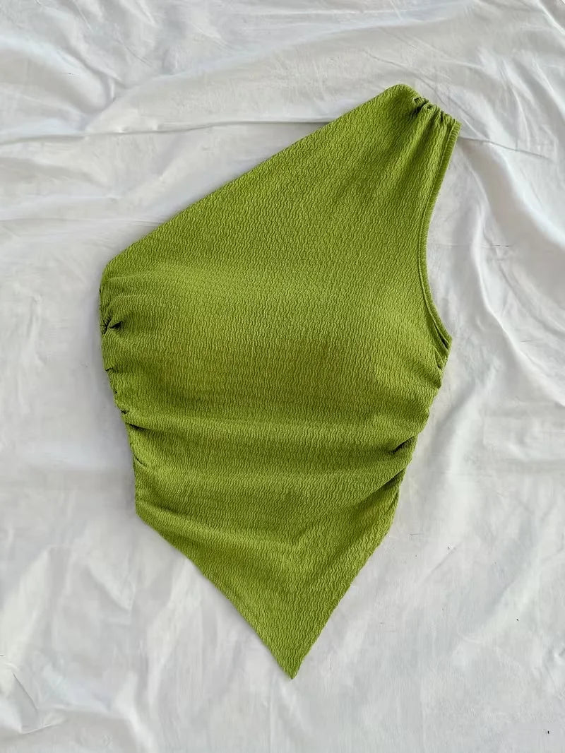 Women's Summer Holiday Asymmetrical Neckline Tank Top, Cropped Top