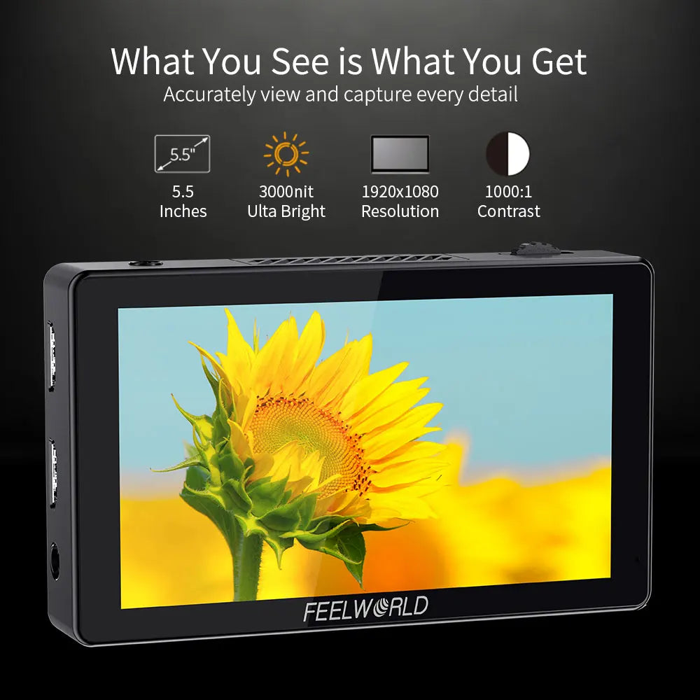 FEELWORLD 5.5 Inch 3000nit Ultra Bright Touch Screen Camera DSLR Field Monitor 4K HDMI Instal Kit for  Gimbal Rig Youtube LUT5