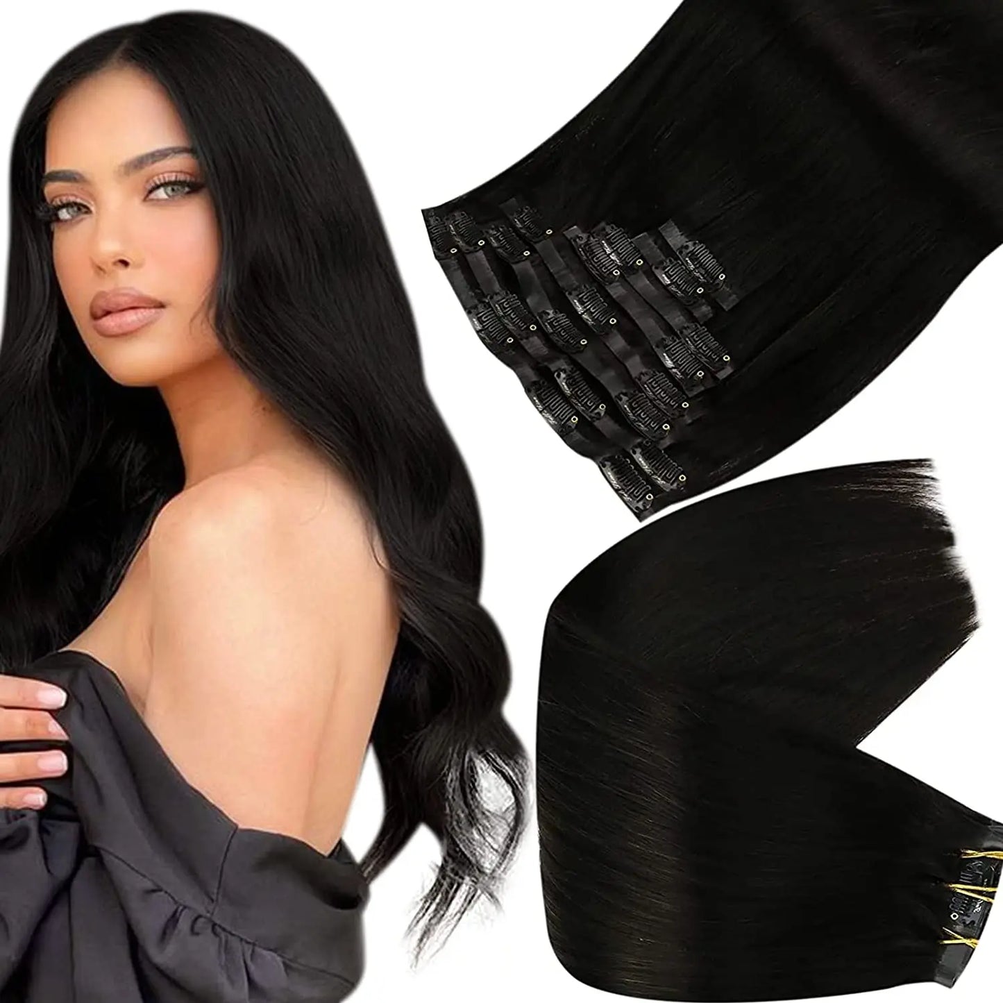 Full Shine Seamless Clip in Hair Extensions Remy Human Hair 8Pcs 120g & 80g Clip In Hair Extensions Human Hair Blonde Skin Weft