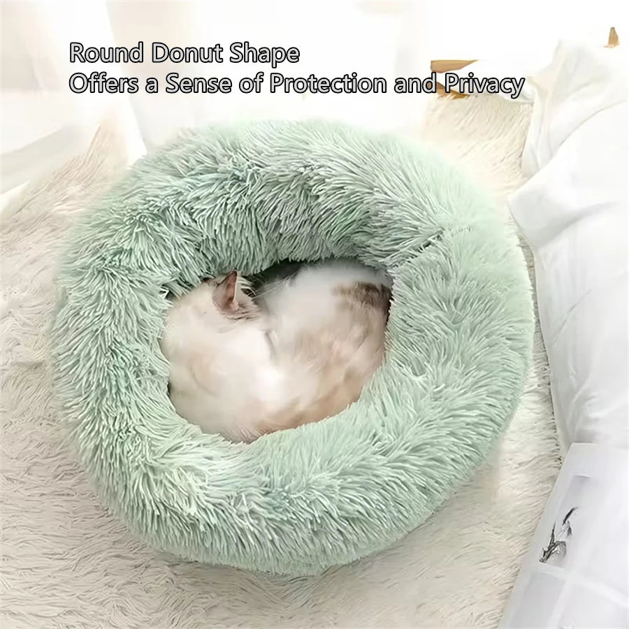 Plush Faux Fur Donut Pet Bed - Round Washable Cat & Dog Pad - photo 4