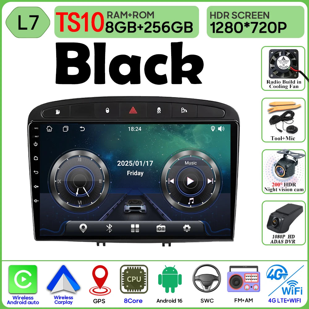 Android 16 Car Radio Player For Peugeot 408 1 2012 - 2020 For Peugeot 308 1 T7 2007 - 2015 Wireless Android Auto Touch Screen 4G