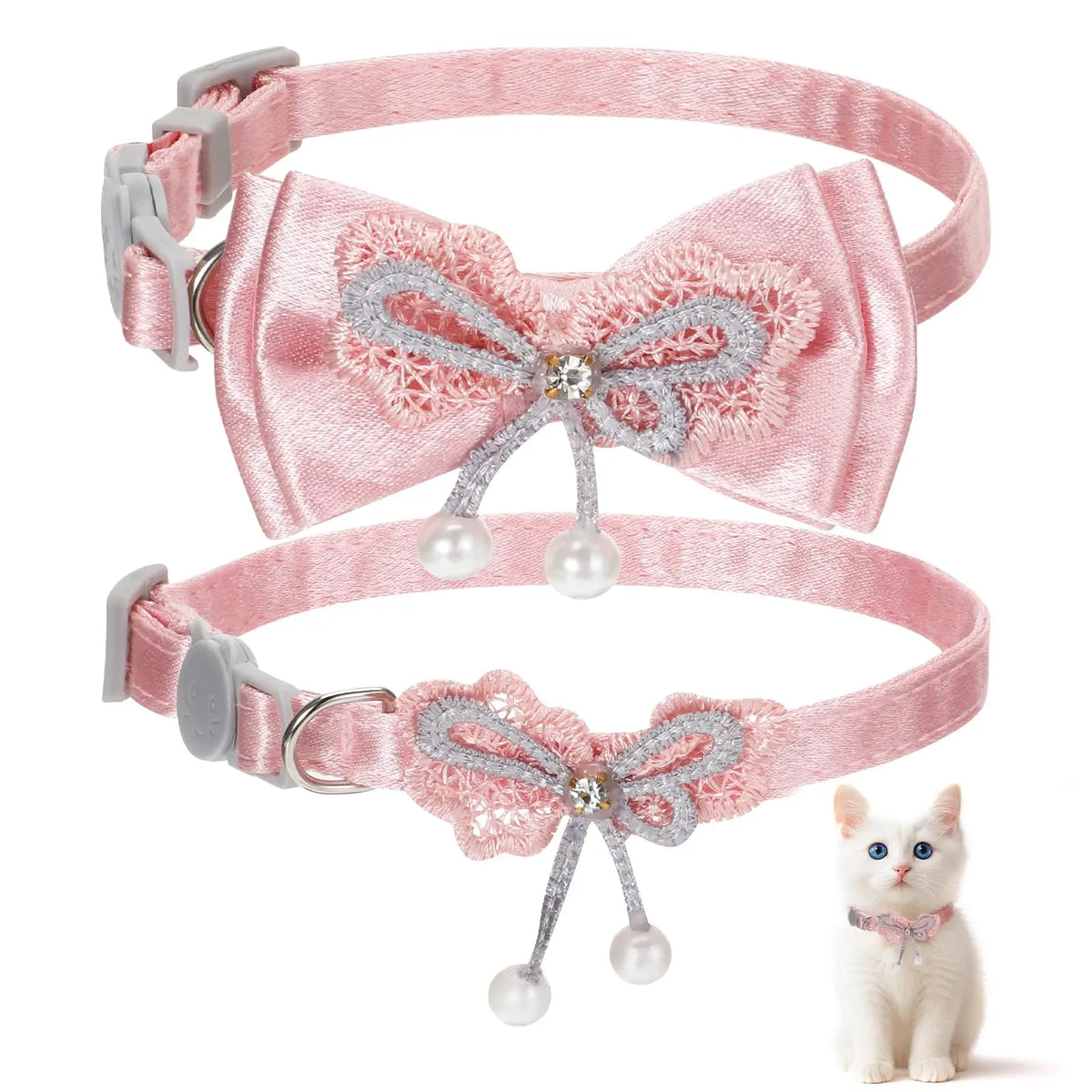 Adorable Cat Collar with Bow Cute Kitten Collars for Girl Cats Pink Cat Bows Accessories Breakaway Safety Cat Bowtie Collar