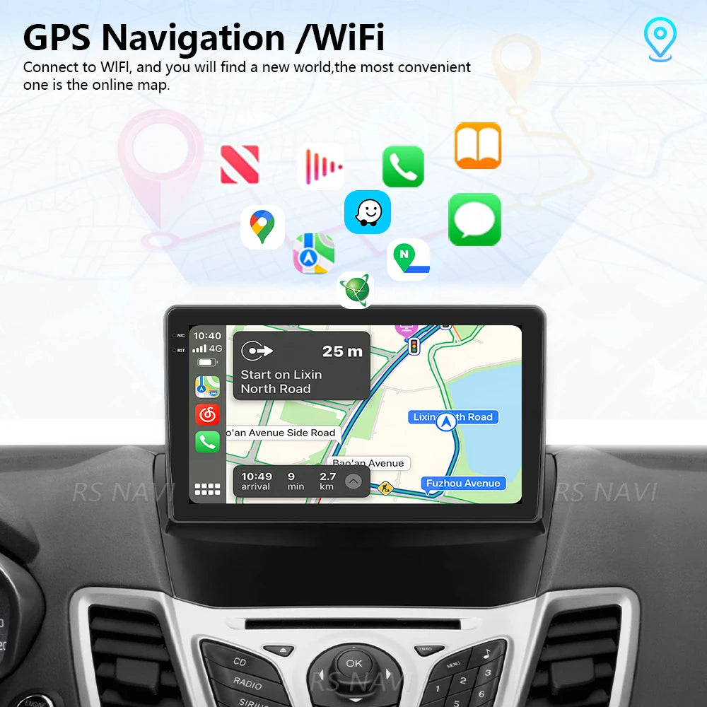 Plug and Play Android 16 Carplay Auto Qualcomm Screen Car Radio Player For Ford Fiesta 2011-2015 GPS DSP Stereo BT Navigation 4G
