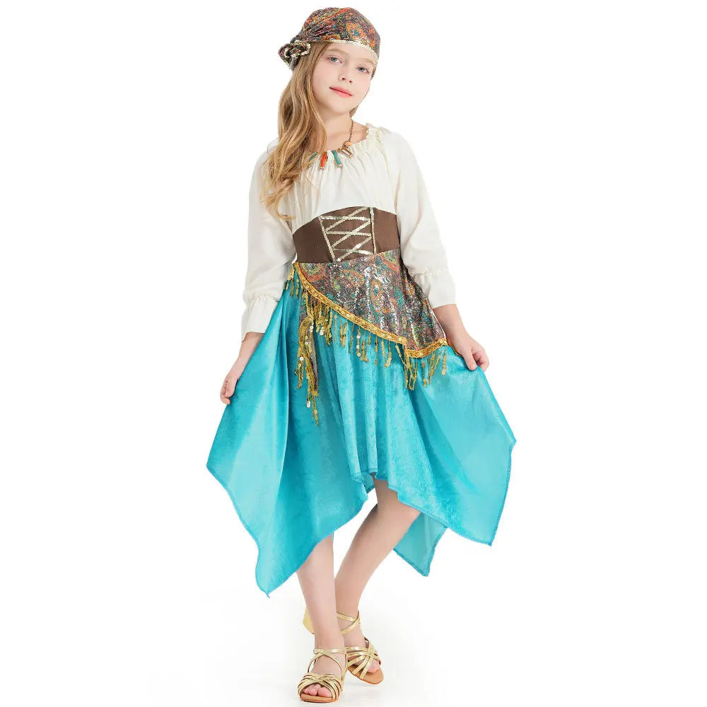 Girls blue flamenco dance costume dress