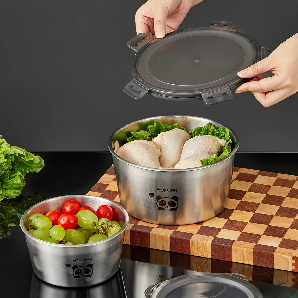WORTHBUY 304 Stainless Steel Sealed Food Container Stackable Fridge Fruit Vegetable Meat Fresh-keeping Box Microwave&Oven Safe