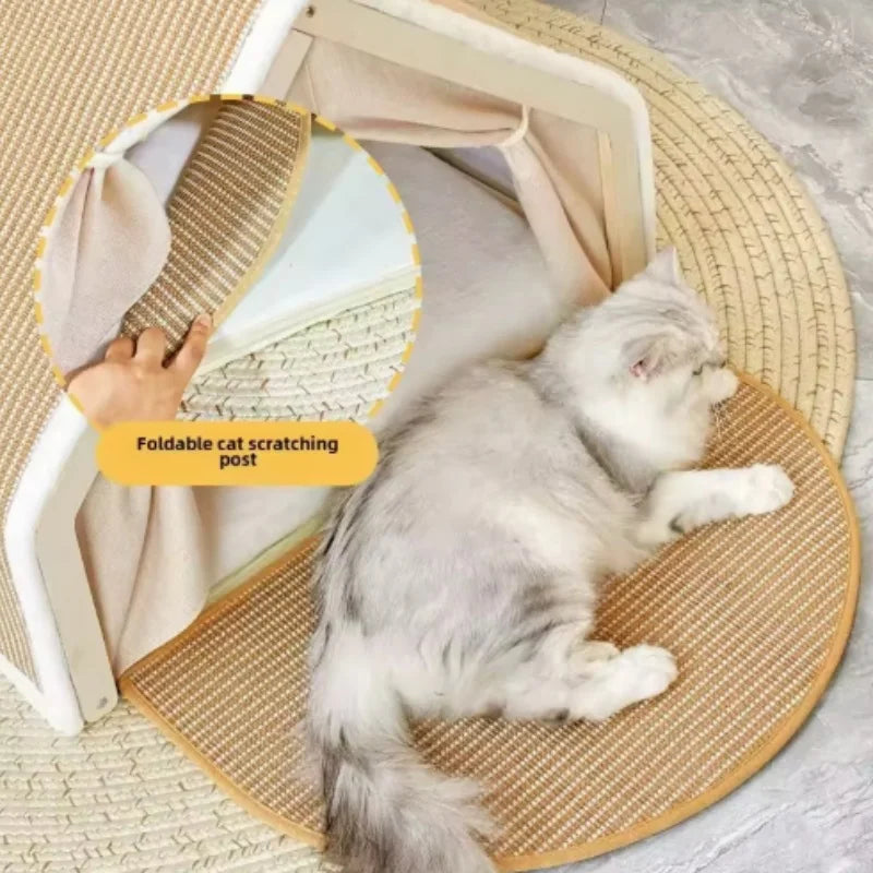 Cat Tent Villa Pet Bed Cozy Half-Enclosed Wooden Cat Bed All-Season Dual-Use Durable No Scraps Drop Cat House for Cats Kittens