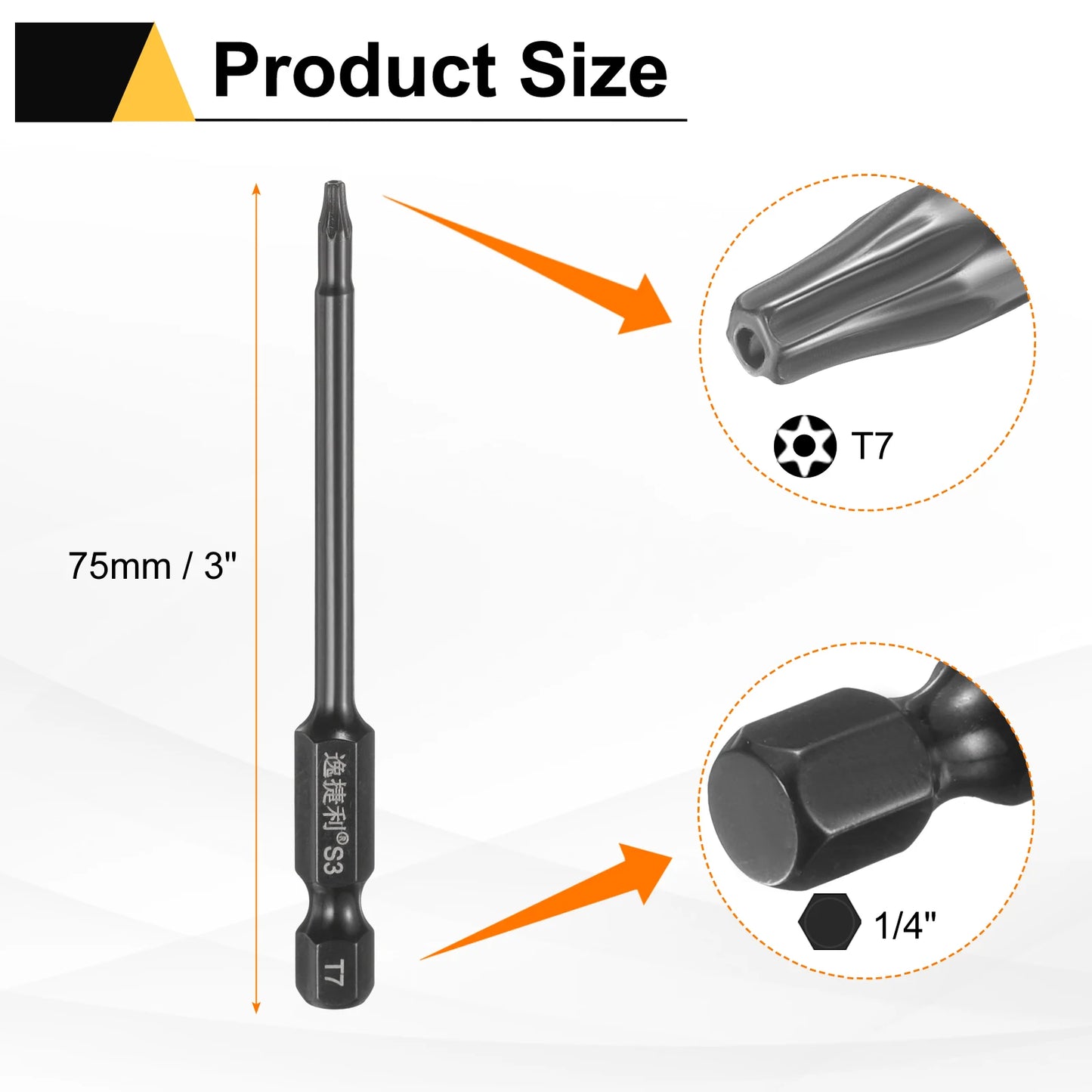 3pcs T6 T7 T8 T9 T10 T15 T20 T25 T27 T30 T40 Torx Screwdriver Bit 1/4" Hex Shank 75mm/100mm Magnetic Tamper Proof Star Hex Bits