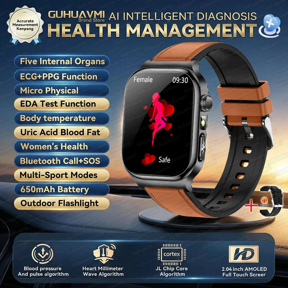 2026 Five-Organ Health Smart Watch – Body Fat, Uric Acid, ECG, Blood Pressure & Bluetooth Call | Men & Women