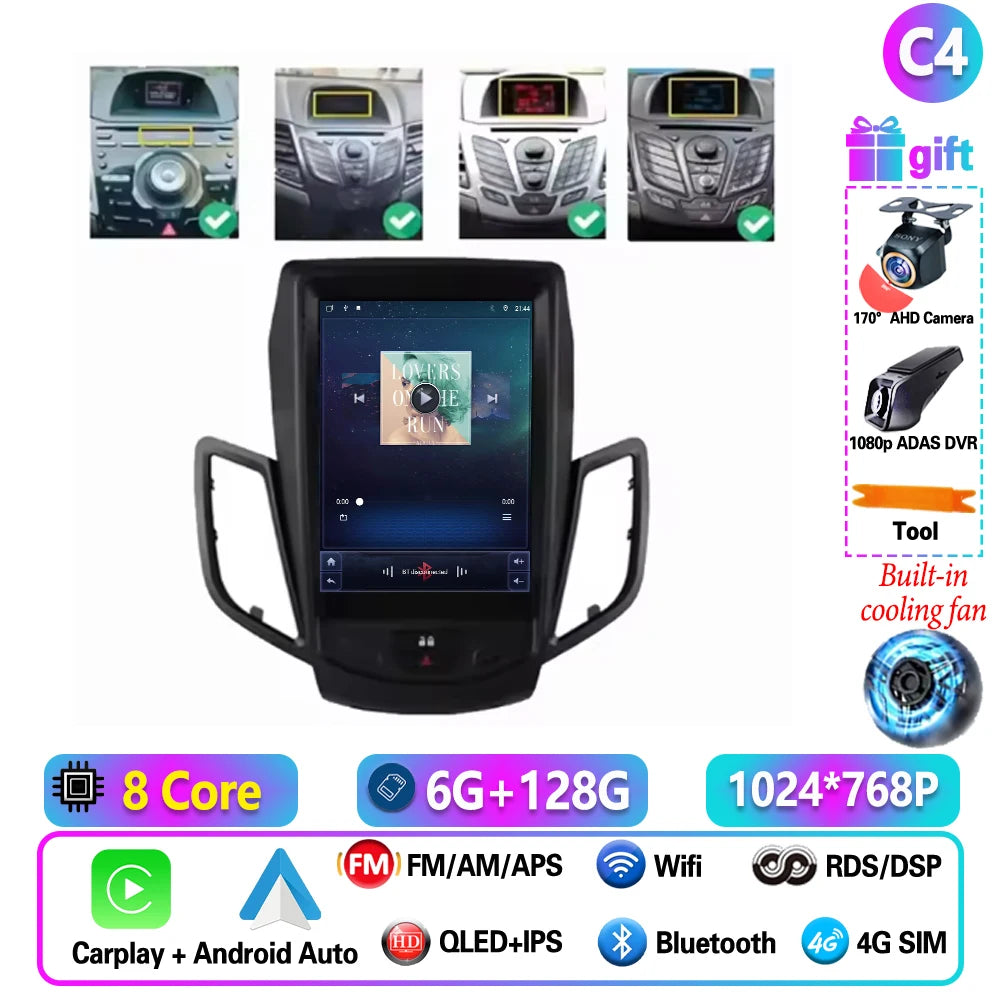 9.7" Android Car Stereo for Ford Fiesta MK6/MK7 (2009–2017) — Wireless CarPlay & Android Auto, QLED, 5G WiFi, GPS