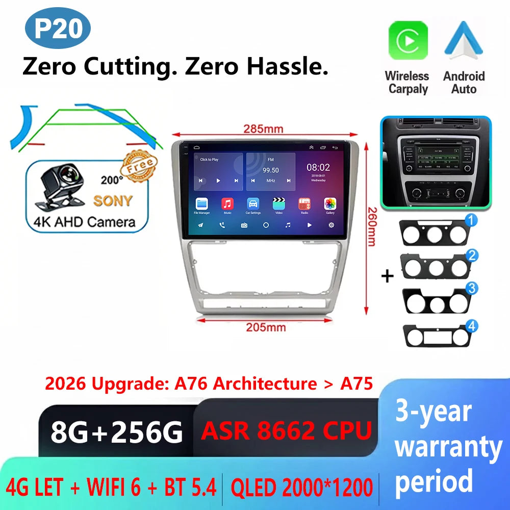 Car Stereo with Apple CarPlay & Android Auto, Compatible with Skoda Octavia 2 A5