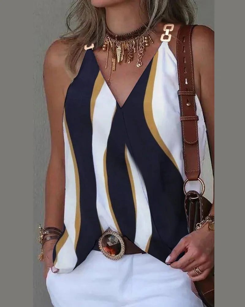 Women's Blouse White Shirts & Blouses Print Sleeveless Tops Loose V Neck Pulovers Summer Youthful Woman Clothes 2026 New
