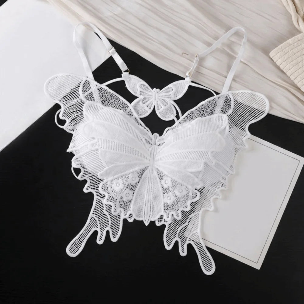 Sweet Backless Butterfly Bras Slim Fit Padded Lace Camisole Flower Korean Style Hollow-out Vest Tops Beach Wear