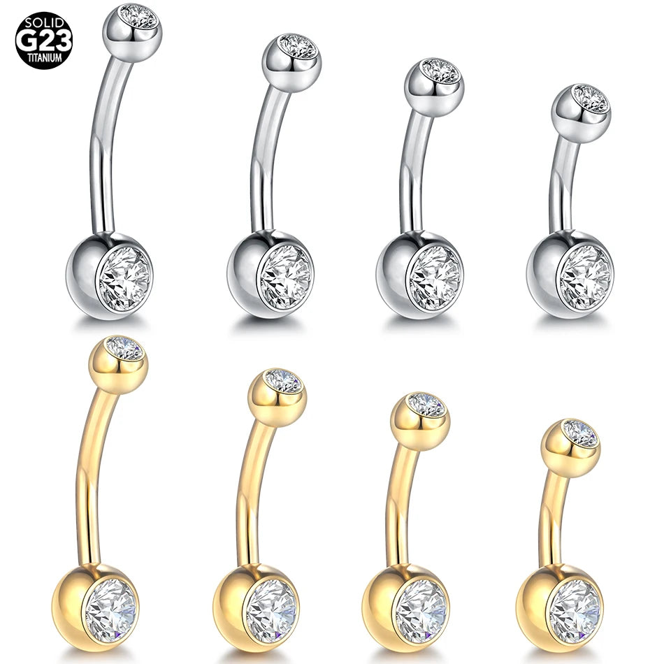 G23 Titanium Belly Button Ring — 14G Navel Bar with CZ Gem