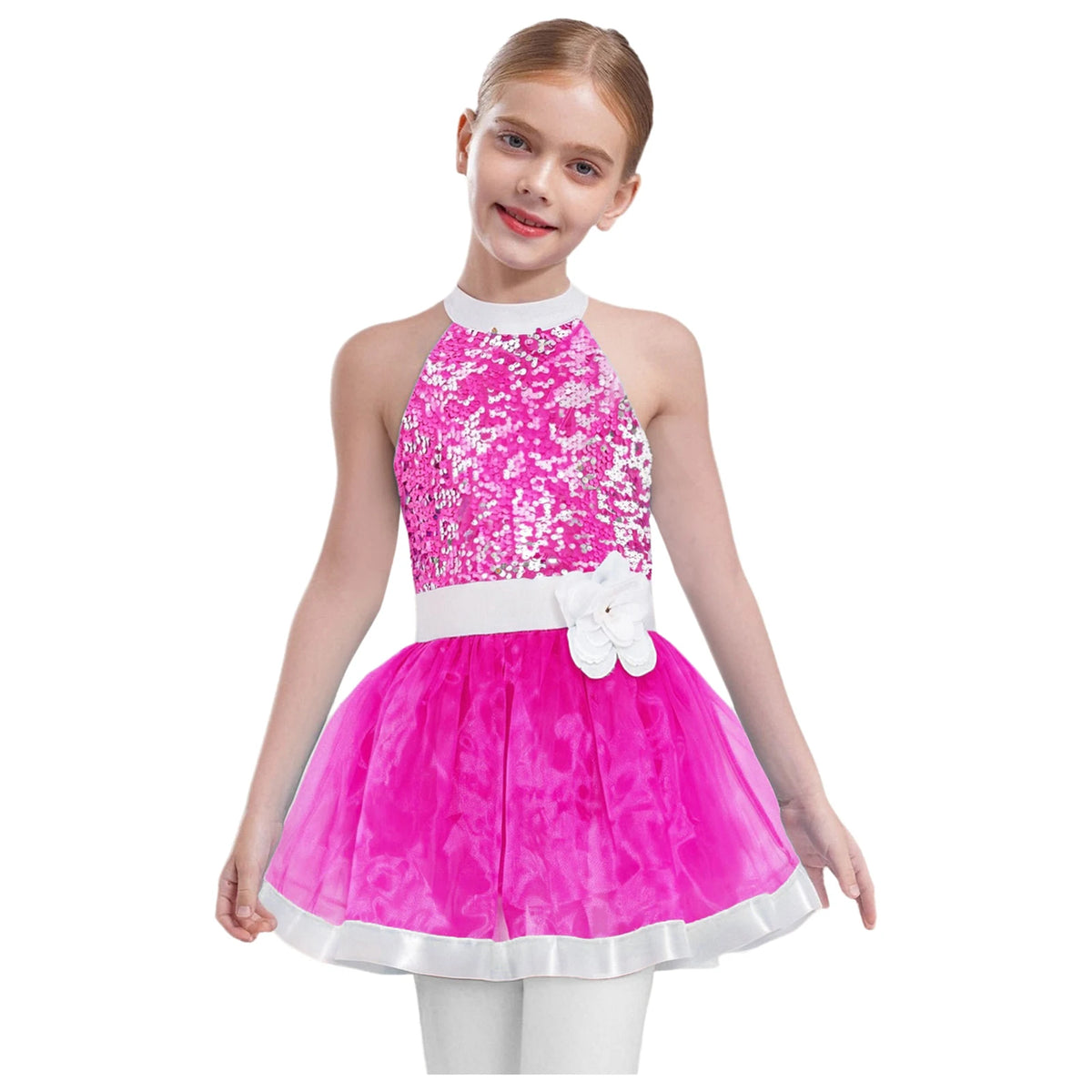 Girls cold-shoulder sequin tiered jazz dress