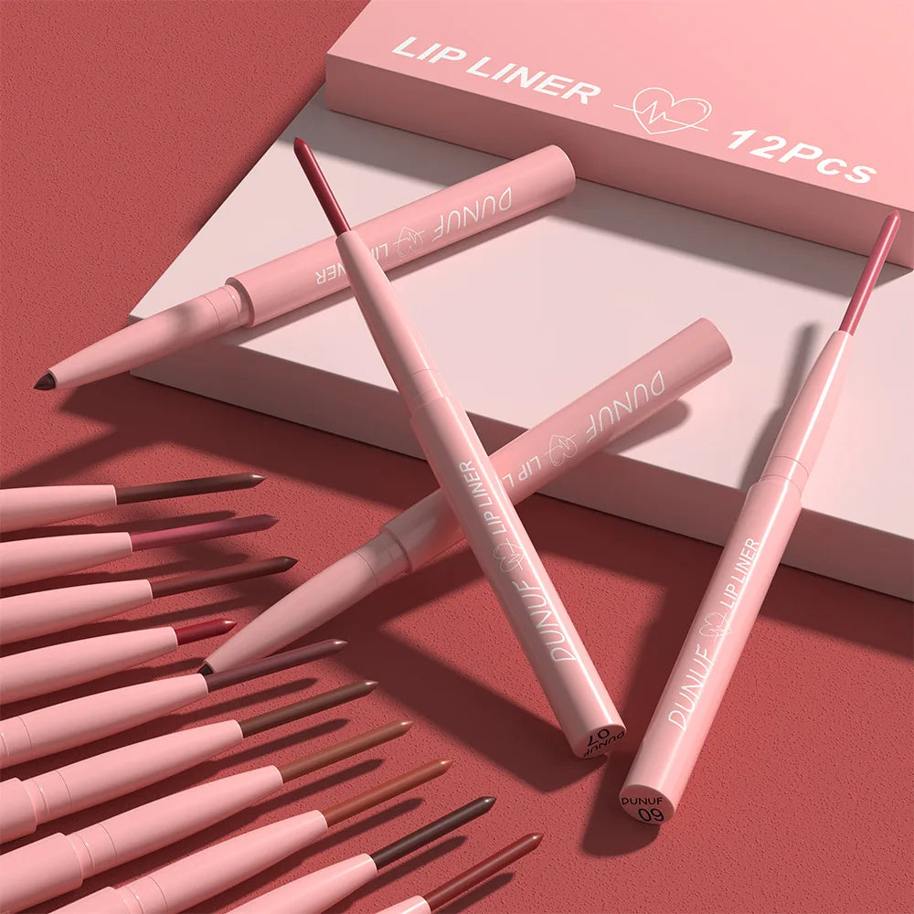Matte Lip Liner Pencil Set 12 Colors Lip Contour Lipstick Waterproof Non-transfer Highly Pigmented Nude-pink Daily&Party Makeup