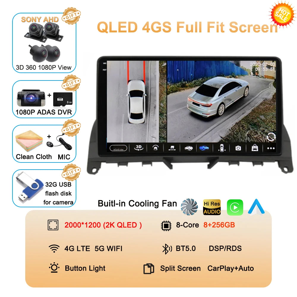 Car Stereo with Apple CarPlay & Android Auto, Compatible with Mercedes-Benz C-Class W204 S204 (C180 C220)