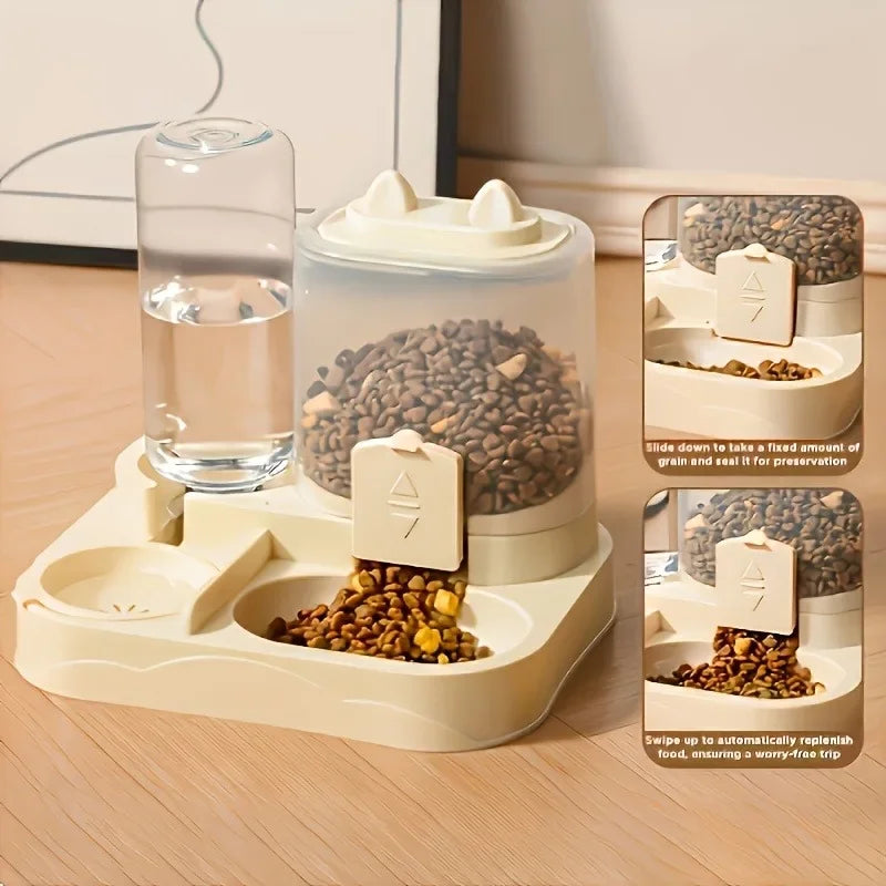 Gravity Cat Feeder and Water Dispenser, 2-in-1, No Battery