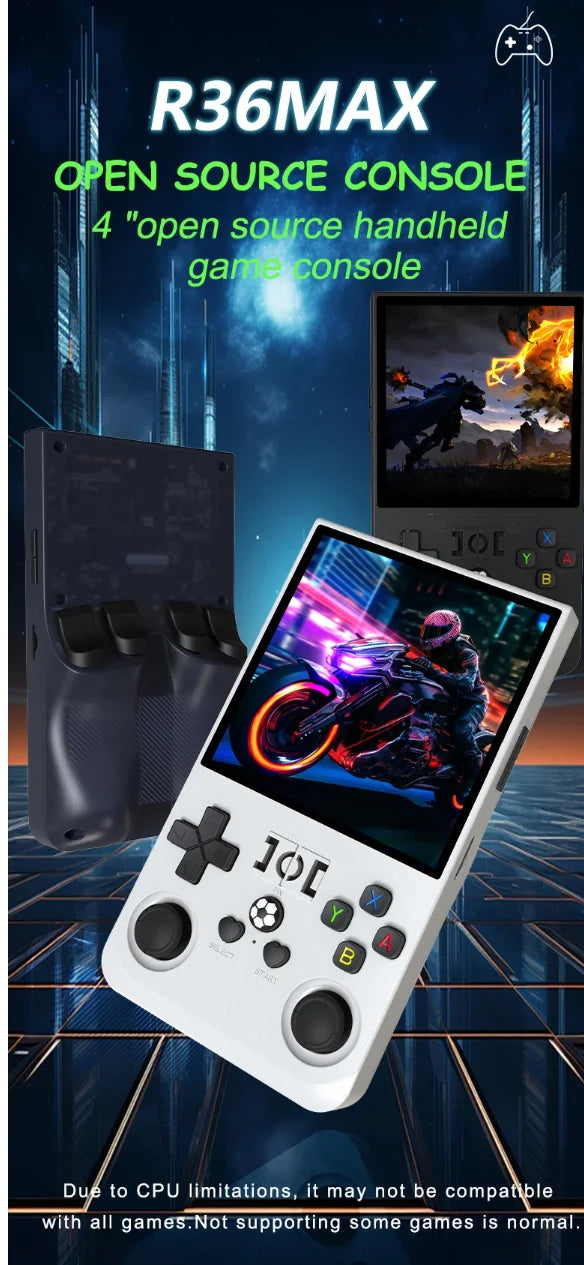 R36MAX Retro Handheld Video Game Console Linux System 4.0Inch IPS Screen Portable Pocket Video Player 64GB 128GB Games Kids Gif