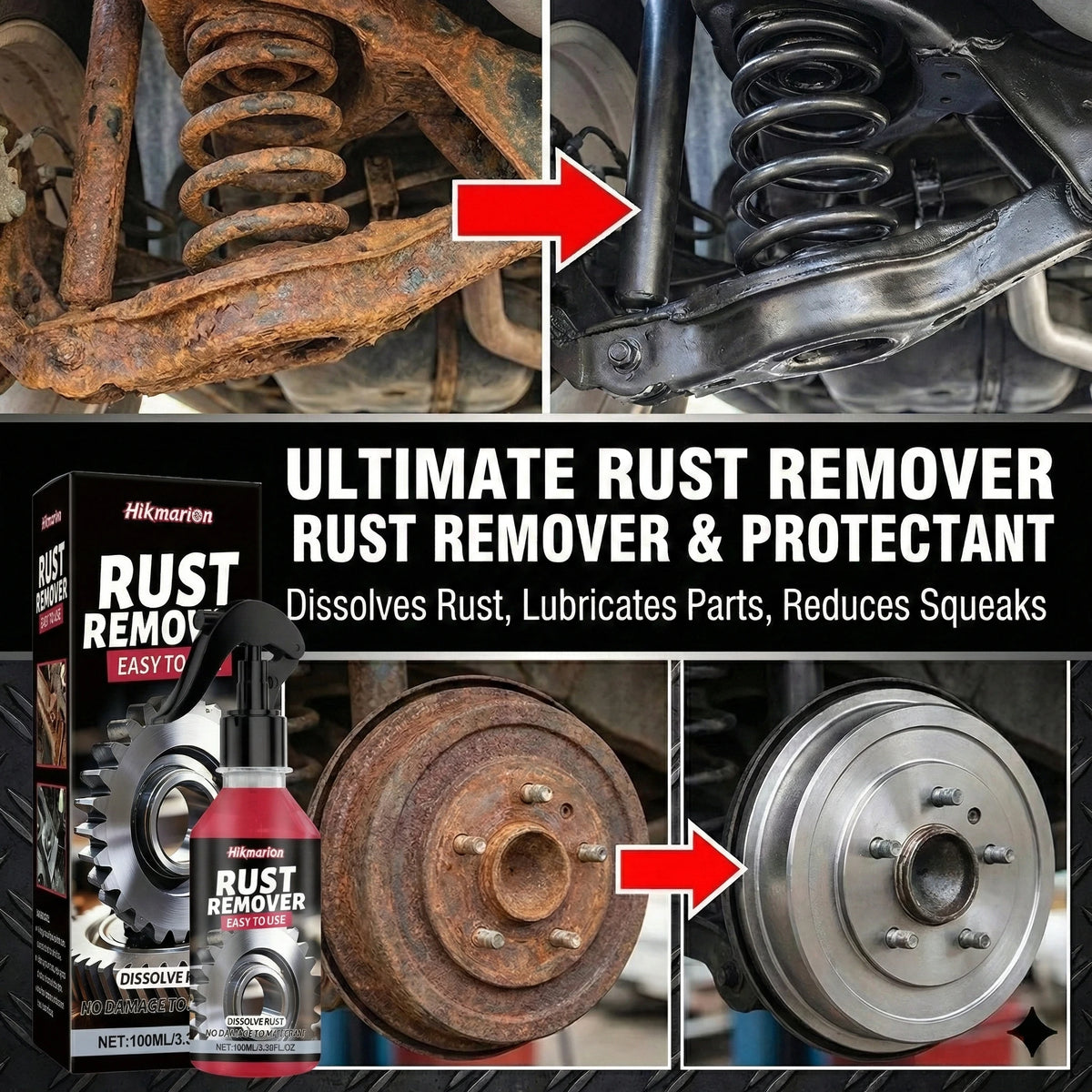 Car Rust Remover Spray, Quick Cleaner for Wheels & Exhaust Pipes, Remove Rust, Iron Powder and Stubborn Stains on Metal Surfaces