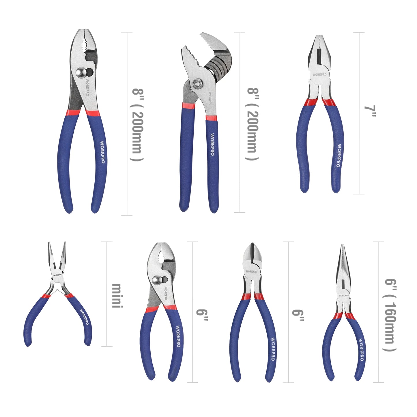 WORKPRO 7-Piece Pliers Set – Groove Joint, Long Nose, Slip Joint, Linesman & Diagonal Pliers | Complete DIY Hand Tool Kit