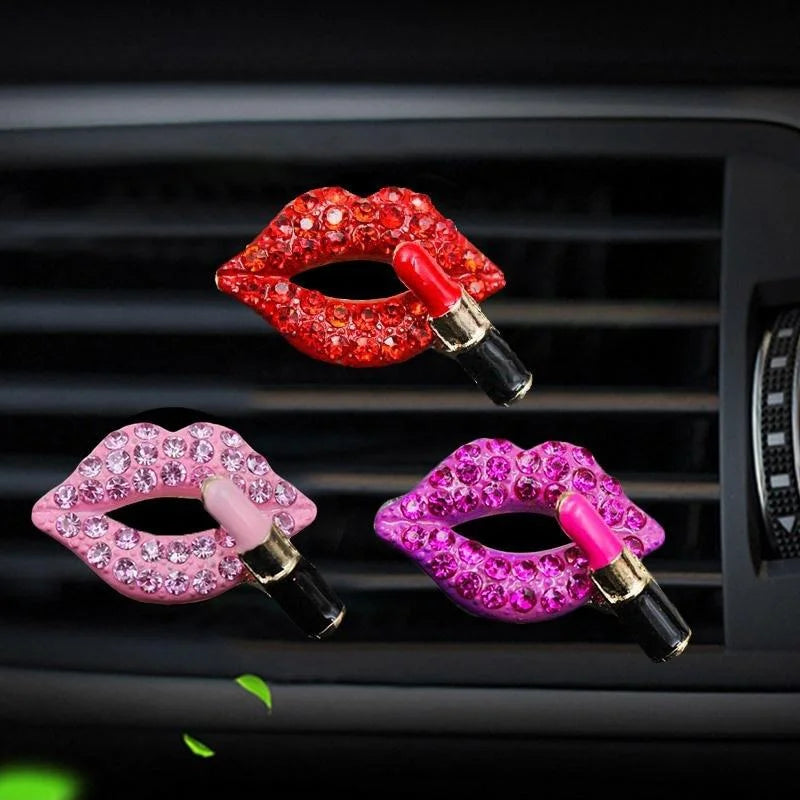 1PC Bling Lip Air Vent Clips Rhinestone Lipstick Car Air Freshener Clip Crystal Car Air Outlet Decorations Charm Car Inter Decor