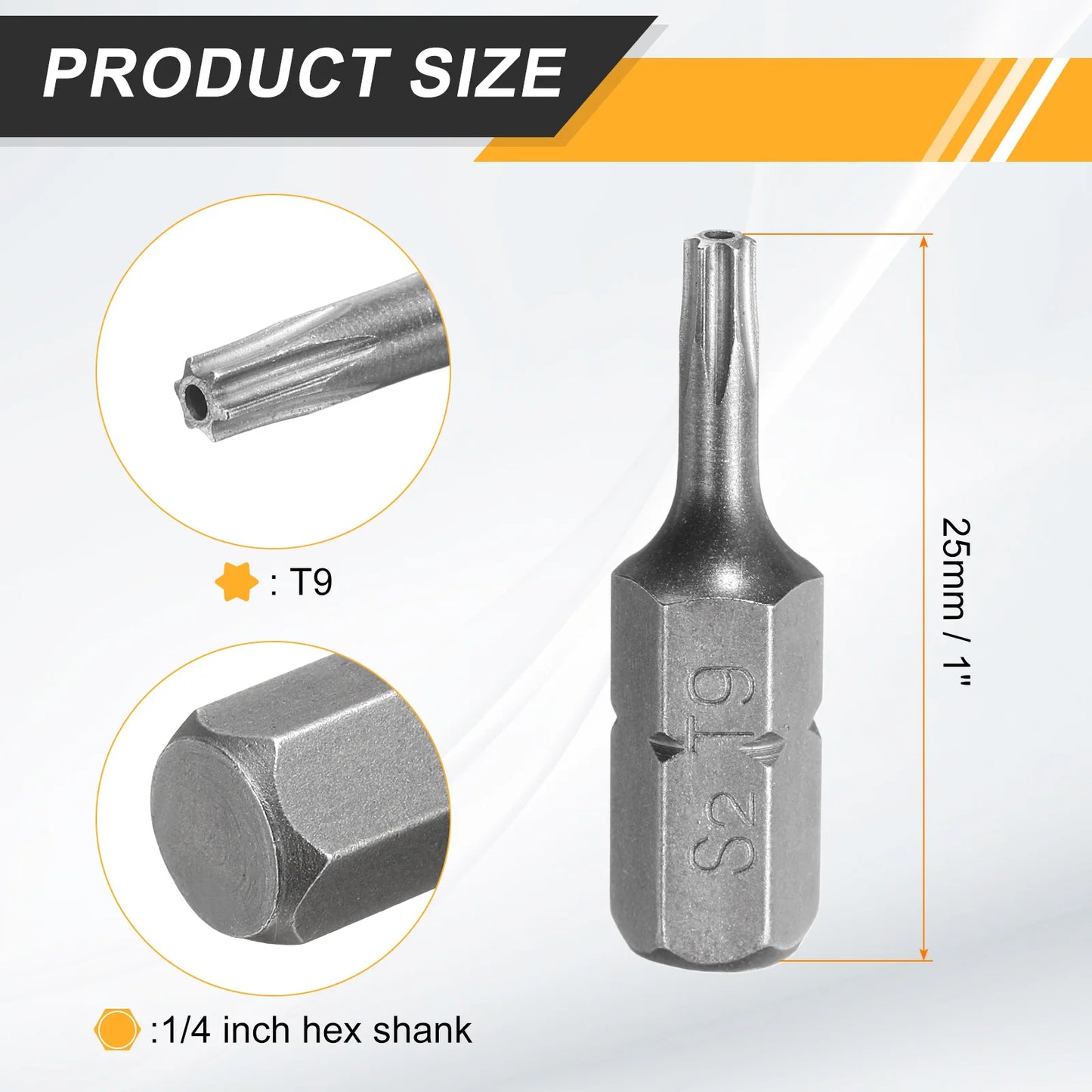 2/5/10pcs T6 T8 T10 T15 T20 T25 T27 T30 T40 Torx Screwdriver Bit 1/4" Hex Shank 25mm S2 Star Head Hex Security Screw Driver Bits