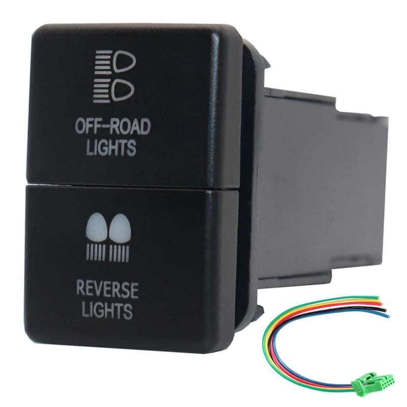 12V Dual Push Button Switch ON-Off Blue/Green Backlit 32.5mm X 22mm for Toyota 4Runner Hilux Prado RAV4, with Connector Wire