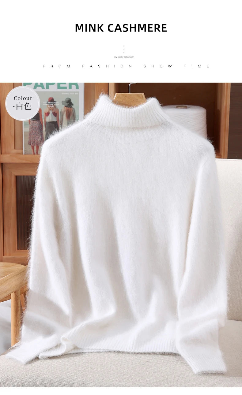 Women's High Collar Knit Sweater, Thick Pullover