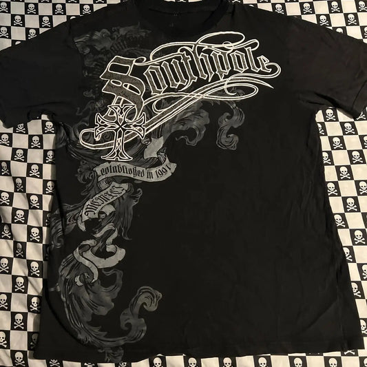 High Street Southpole Short Sleeve Women Y2K Graphic Print Oversized T Shirt Harajuku Gothic Round Neck Cotton Short Sleeve Tops