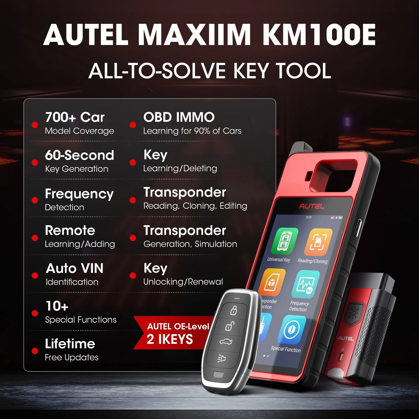 AUTEL KM100E Key Programmer KM100E 60S Universal Key Generator Immobilizer KM100 Key Programming Tool Lifetime Free Update