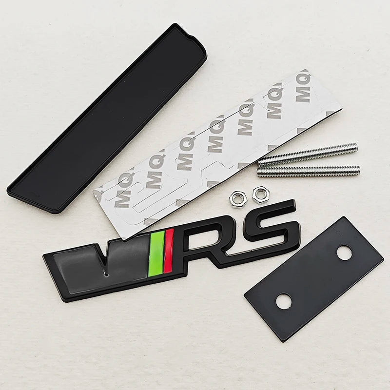 3D Metal RS Logo Emblem Car VRS Letters Front Grille Badge Sticker For Skoda VRS Octavia 1 2 3 Rapid Kodiaq Karoq Fabia Kamiq