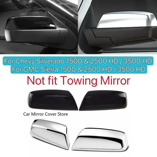 Snap-On Mirror Covers, Chrome or Gloss Black — Chevrolet Silverado & GMC Sierra 1500 (2014–2018) / 2500HD·3500HD (2015+)