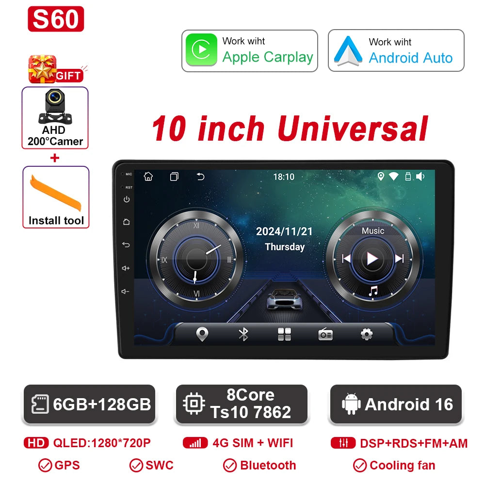 9"/10" Universal Car Stereo with Apple CarPlay & Android Auto (1 DIN)