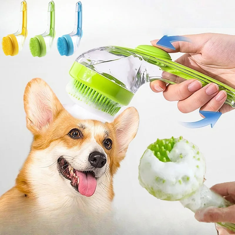 Long-Handle Pet Bath Brush - Soft Silicone Grooming Comb